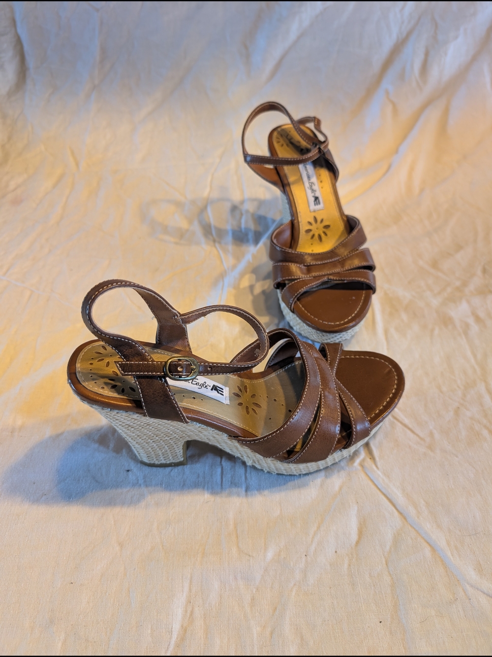 2/30$ American Eagle Outfitters Brown Wedge Sandals with Ankle Strap